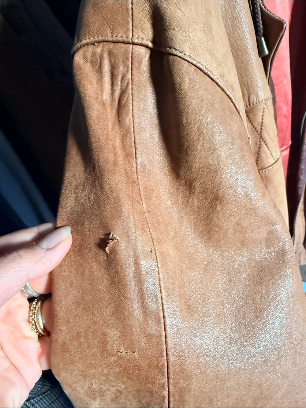 Vintage 90s Leather Bomber Jacket | Quilted Funnel Neck | Oversized Brown | L - Picture 12 of 16